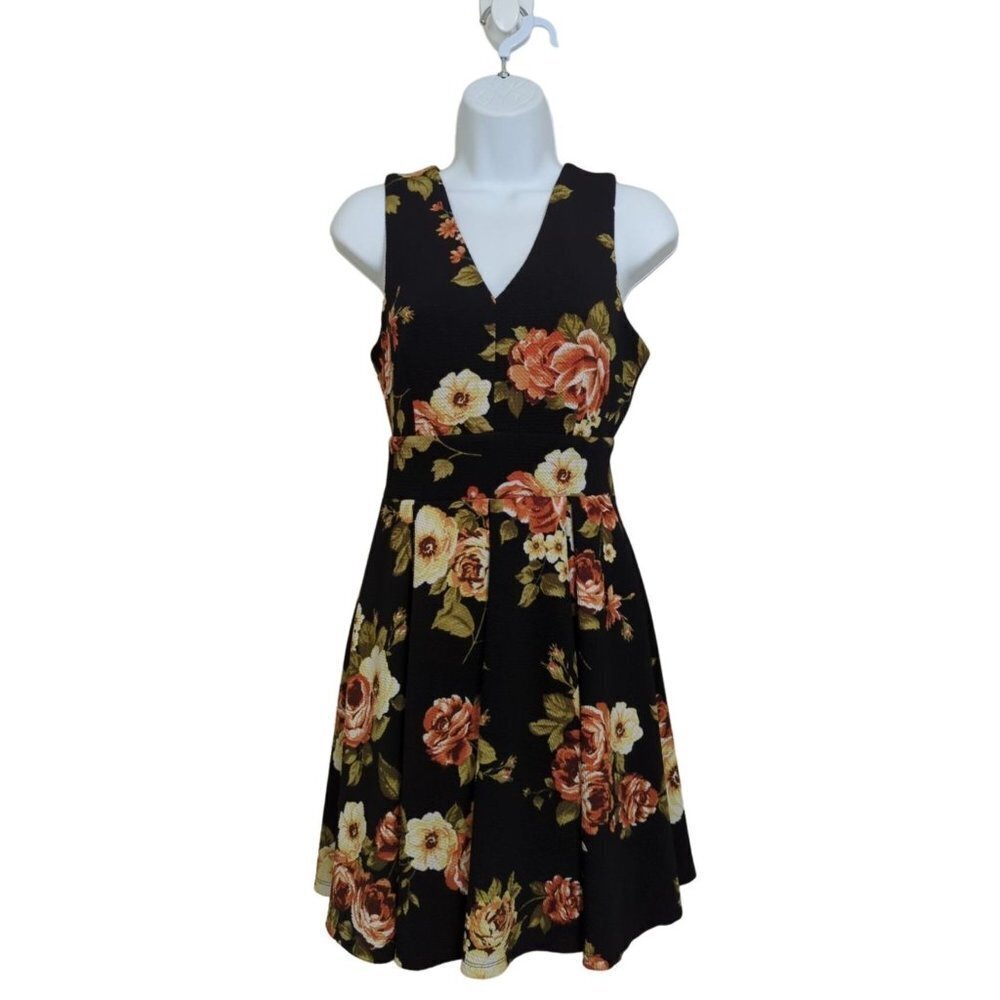 Haute Monde Women's Floral dress fit & flare exposed zipper size L